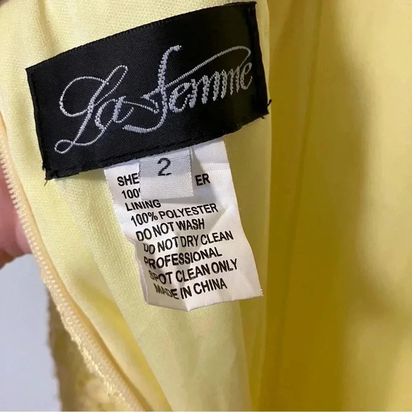 La Femme yellow sheer  lace mermaid gown - Picture 8 of 8